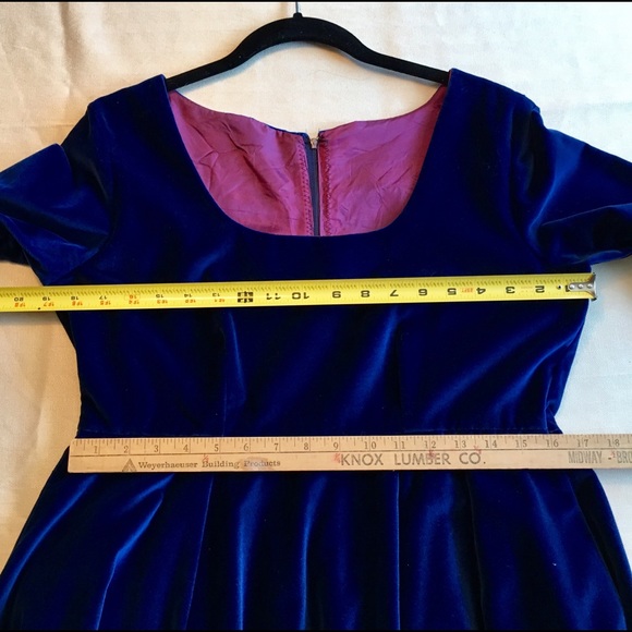 Blue Velvet Vintage OOAK Tailored Empire Dress - Picture 4 of 8